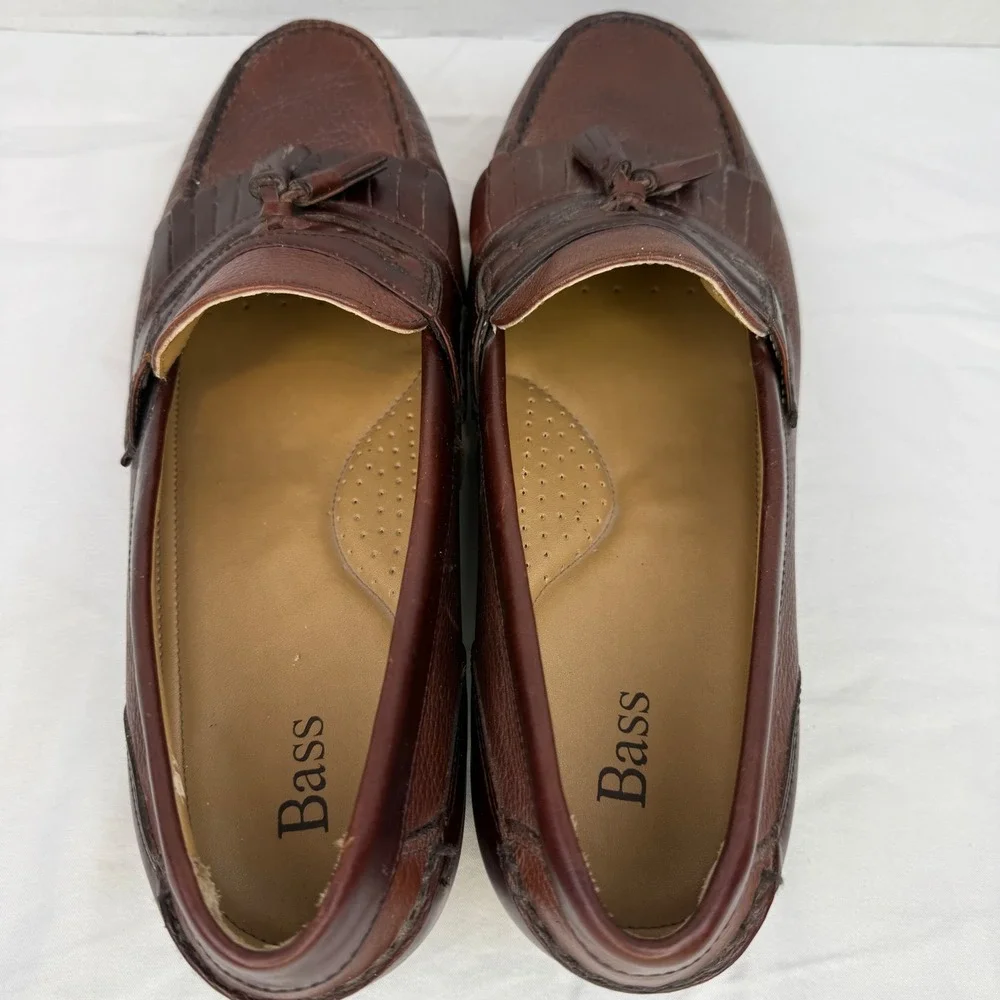 Bass Tyler Mens Brown Pebbled Leather Kiltie Tassel Loafers Size 13M